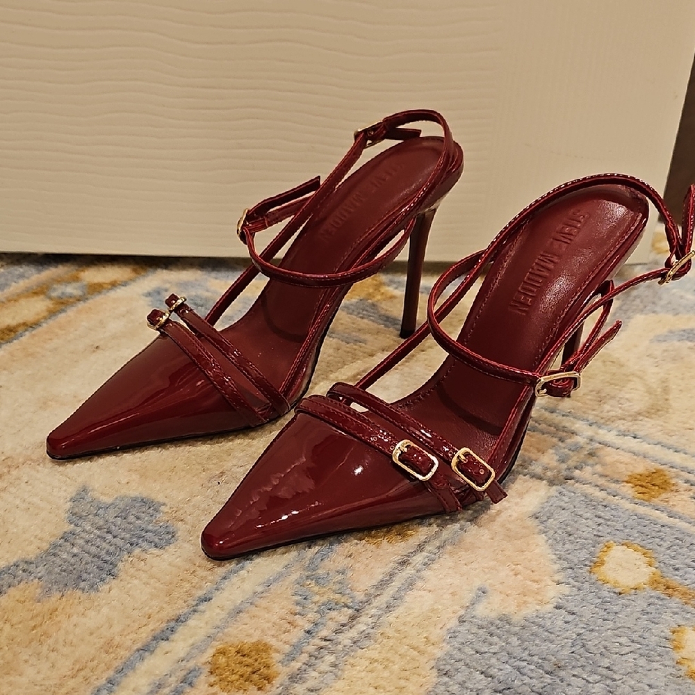 NEW Steve Madden Deagan Wine Patent Heels Size 6